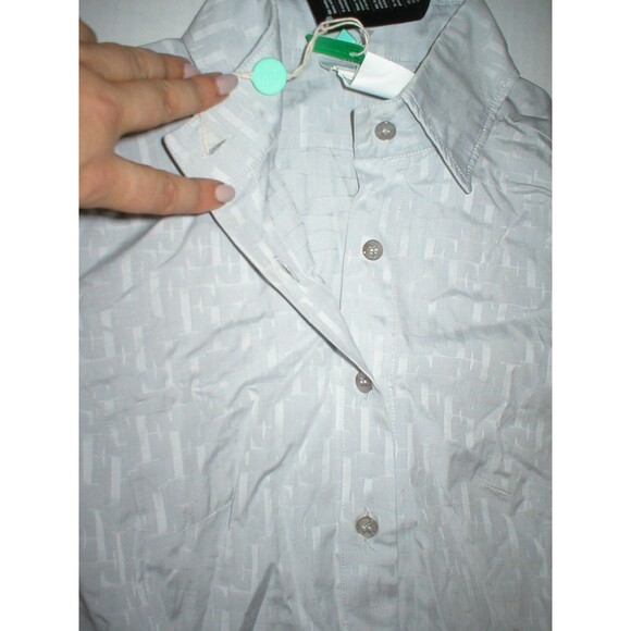 New NWT Womens 4 Ferre Logo Blouse Top Button Down IT 40 Italy Light Gray SS - Picture 2 of 6